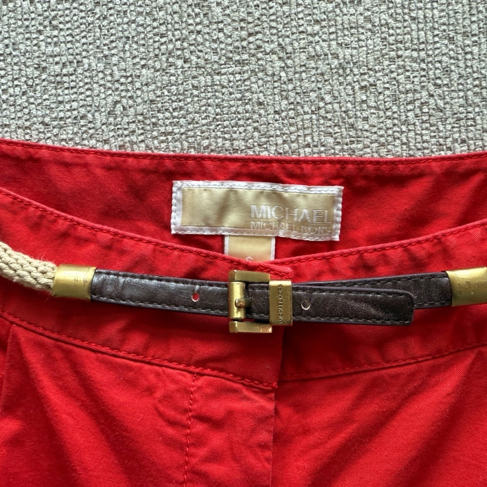 Michael Kors Red Summer Shorts with Brown Belt - Picture 2 of 7